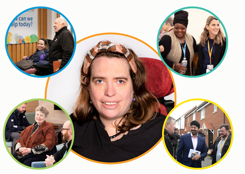 A picture of Catherine Turner in a circular frame in the middle, surrounded by circular frames of other Board and CIC members around the edges