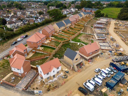 New built houses on the Mount Hill estate in Halstead taken from the view of a drone.