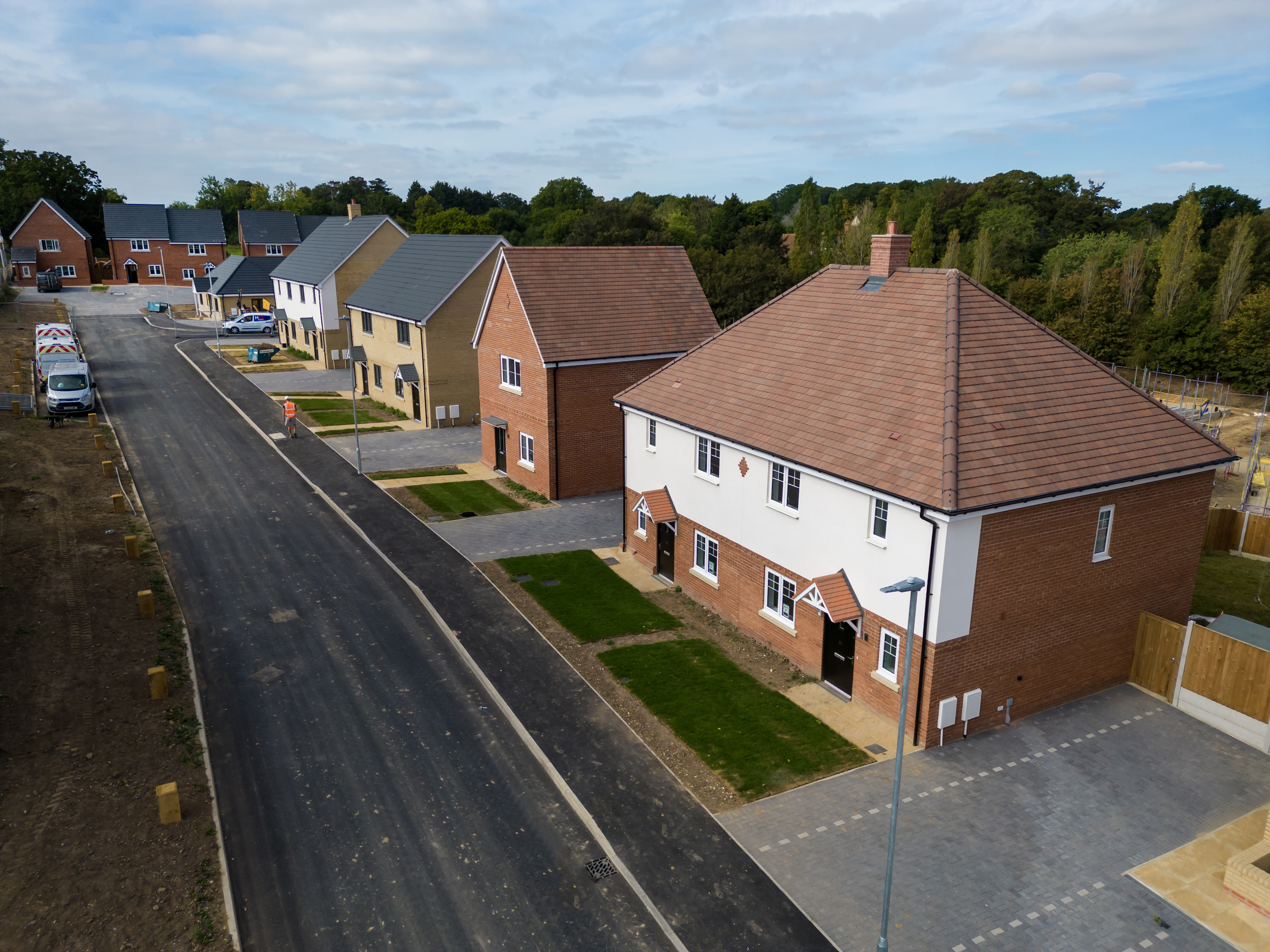 New-build Eastlight homes at Mount Hill Braintree (Essex) from aerial view